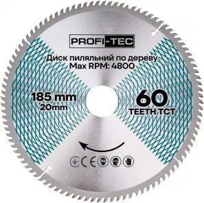Пиляльний диск по дереву PROFI-TEC 185*20*60Т №1