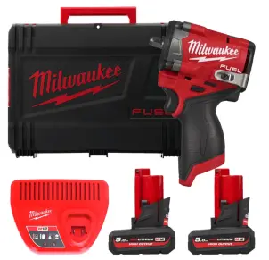 Гайковерт акумуляторний безщітковий 3/8'' MILWAUKEE, M12 FCIWF38G3-502X, 745Нм, з кільцем (зарядний пристрій С12 С, 2 акумулятор №1