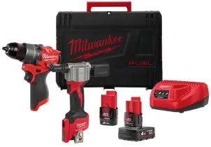 Набір з 2х інструментів акумуляторних безщіткових MILWAUKEE, M12 FPP2D2-422X (зарядний пристрій С12, 1 х М12 В2 2Аг, 1 х М12 В4 №2
