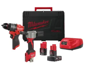 Набір з 2х інструментів акумуляторних безщіткових MILWAUKEE, M12 FPP2D2-422X (зарядний пристрій С12, 1 х М12 В2 2Аг, 1 х М12 В4 №3
