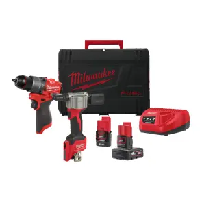 Набір з 2х інструментів акумуляторних безщіткових MILWAUKEE, M12 FPP2D2-422X (зарядний пристрій С12, 1 х М12 В2 2Аг, 1 х М12 В4 №4