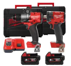 Набір інструментів акумуляторних безщіткових MILWAUKEE, M18 FPP2B3-502X (зарядний пристрій M12 - 18FC, 2 акумулятори М18 В5 5Аг