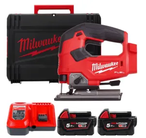 Лобзик аккумуляторный MILWAUKEE, M18 FJS-502X (зарядное устройство M12-18 FC, 2 аккумулятора М18 В5 5Ач, аксессуары, HDкейс) №1