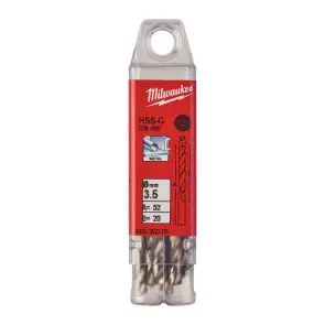 Свердло по металу HSS-G MILWAUKEE DIN1897, діаметр 3,5х52х20мм, скорочене, (10шт), пластикова коробка №1