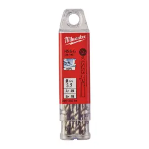 Свердло по металу HSS-G MILWAUKEE DIN1897, діаметр 3,2x49х18мм, (10шт), пластикова коробка №1