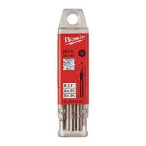 Свердло по металу HSS-G MILWAUKEE DIN1897, діаметр 3,7х52х20мм, скорочене, (10шт), пластикова коробка №1