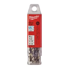 Свердло по металу HSS-G MILWAUKEE DIN1897, діаметр 4,2х55х22мм, скорочене, (10шт), пластикова коробка №1