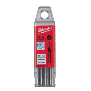 Свердло по металу HSS-G MILWAUKEE DIN1897, діаметр 6,0х66х28мм, скорочене, (10шт), пластикова коробка №1