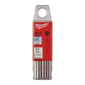 Свердло по металу HSS-G MILWAUKEE DIN1897, діаметр 6,5х70х31мм, скорочене, (10шт), пластикова коробка №1