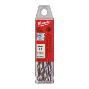 Свердло по металу HSS-G MILWAUKEE DIN1897, діаметр 7,0х74х34мм, скорочене, (5шт), пластикова коробка №1