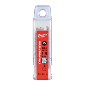 Свердло по металу THUNDERWEB HSS-G MILWAUKEE DIN338, діаметр 1,9х46х22мм, (10шт), пластикова коробка №1
