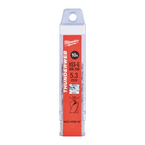 Свердло по металу THUNDERWEB HSS-G MILWAUKEE DIN338, діаметр 5,3х86х52мм, (10шт), пластикова коробка №1