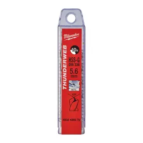 Свердло по металу THUNDERWEB HSS-G MILWAUKEE DIN338, діаметр 5,6x93х57мм, (10шт), пластикова коробка №1