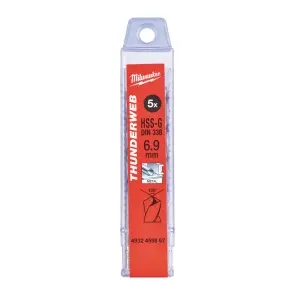 Свердло по металу THUNDERWEB HSS-G MILWAUKEE DIN338, діаметр 6,9х109х69мм, (5шт), пластикова коробка №1