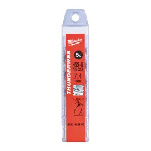 Свердло по металу THUNDERWEB HSS-G MILWAUKEE DIN338, діаметр 7,4х109х69мм, (5шт), пластикова коробка №1