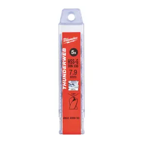 Свердло по металу THUNDERWEB HSS-G MILWAUKEE DIN338, діаметр 7,9х117х75мм, (5шт), пластикова коробка №1