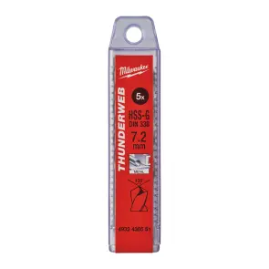 Свердло по металу THUNDERWEB HSS-G MILWAUKEE DIN338, діаметр 7,2x109х69мм, (5шт), пластикова коробка №1