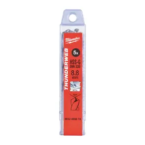 Свердло по металу THUNDERWEB HSS-G MILWAUKEE DIN338, діаметр 8,8х125х81мм, (5шт), пластикова коробка №1