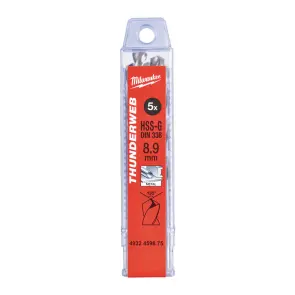 Свердло по металу THUNDERWEB HSS-G MILWAUKEE DIN338, діаметр 8,9х125х81мм, (5шт), пластикова коробка №1