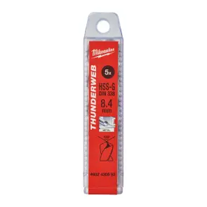 Свердло по металу THUNDERWEB HSS-G MILWAUKEE DIN338, діаметр 8,4x117х75мм, (5шт), пластикова коробка №1