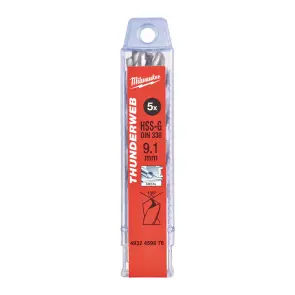 Свердло по металу THUNDERWEB HSS-G MILWAUKEE DIN338, діаметр 9,1х125х81мм, (5шт), пластикова коробка №1