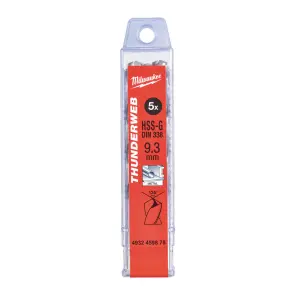 Свердло по металу THUNDERWEB HSS-G MILWAUKEE DIN338, діаметр 9,3х125х81мм, (5шт), пластикова коробка №1