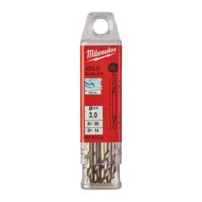 Свердло по металу HSS-G MILWAUKEE, DIN 1412 C, діаметр 3,0х46х11мм, двостороннє, (10шт), пластикова коробка №1