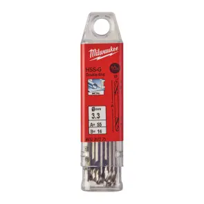 Сверло по металлу HSS-G MILWAUKEE, DIN 1412 C, диаметр 3,3х49х12мм, двухстороннее, (10шт), пластиковая коробка №1