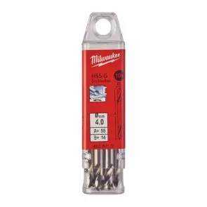 Свердло по металу HSS-G MILWAUKEE, DIN 1412 C, діаметр 4,0х55х14мм, двостороннє, (10шт), пластикова коробка №1