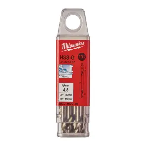 Свердло по металу HSS-G MILWAUKEE, DIN 1412 C, діаметр 4,5х58х16мм, двостороннє, (10шт), пластикова коробка №1