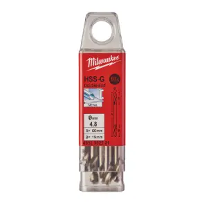 Свердло по металу HSS-G MILWAUKEE, DIN 1412 C, діаметр 4,8х62х18мм, двостороннє, (10шт), пластикова коробка №1