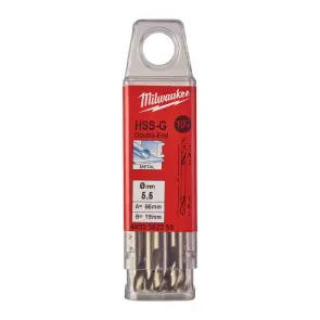 Свердло по металу HSS-G MILWAUKEE, DIN 1412 C, діаметр 5,5х66х19мм, двостороннє, (10шт), пластикова коробка №1