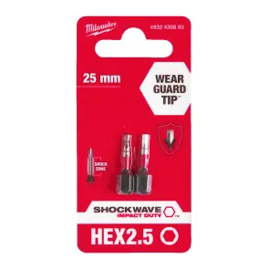 Біта SHOCKWAVE MILWAUKEE, Hex2,5, 25мм, (2шт) (заміна на 4932500378) №2