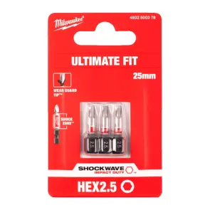 Біта SHOCKWAVE MILWAUKEE, Hex2,5, 25мм, (3шт) №2