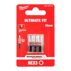 Біта SHOCKWAVE MILWAUKEE, Hex3, 25мм, (3шт) №2