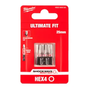 Біта SHOCKWAVE MILWAUKEE, Hex4, 25мм, (3шт) №2