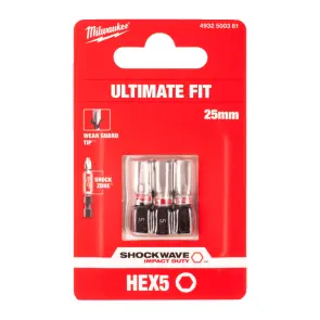 Біта SHOCKWAVE MILWAUKEE, Hex5,0, 25мм, (3шт) №2