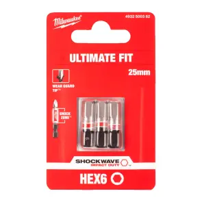 Бита SHOCKWAVE MILWAUKEE, Hex6, 25мм, (3шт) №2