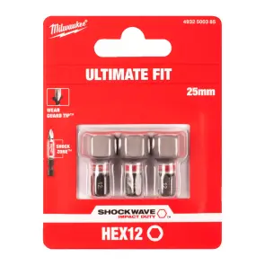 Біта SHOCKWAVE MILWAUKEE, Hex12, 25мм, (3шт) №2