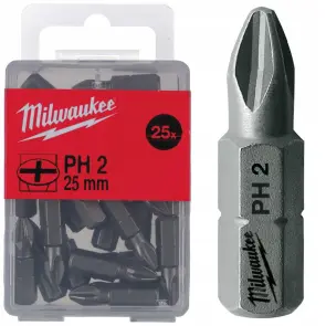 Біта MILWAUKEE, PH2, 25мм, (25шт), пластикова коробка №1