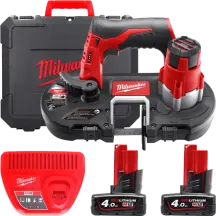Пила стрічкова акумуляторна MILWAUKEE, M12 BS-402C (зарядний пристрій С12 С, 2 акумулятори М12 В4 4Ач, полотно, кейс)