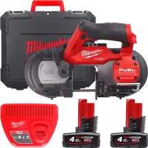 Пила ленточная аккумуляторная бесщеточная MILWAUKEE, M12 FBS64-402C, 64мм (зарядное устройство С12 С, 2 аккумулятора М12 В4 4Ач, поло