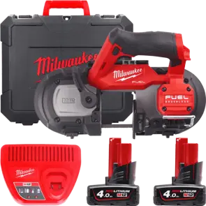 Пила ленточная аккумуляторная бесщеточная MILWAUKEE, M12 FBS64-402C, 64мм (зарядное устройство С12 С, 2 аккумулятора М12 В4 4Ач, поло №1