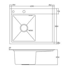 Кухонная мойка ITAL HD6350L, 630x500мм, нержавеющая сталь, левая, черный №2