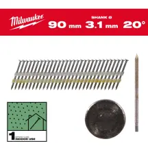 Гвозди с кольцевой накаткой и круглой головкой MILWAUKEE, 3,1х7,4мм/20 градусов/90мм (1750шт)
