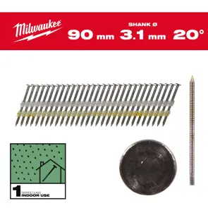 Гвозди с кольцевой накаткой и круглой головкой MILWAUKEE, 3,1х7,4мм/20 градусов/90мм (1750шт) №1