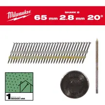 Цвяхи з кільцевою накаткою та круглою головкою MILWAUKEE, 2,8х7,4мм/20 градусів/65мм (2000шт)