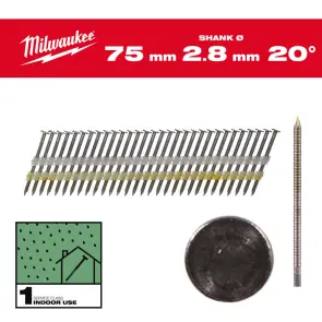 Цвяхи з кільцевою накаткою та круглою головкою MILWAUKEE, 2,8х7,4мм/20 градусів/75мм (2000шт) №1