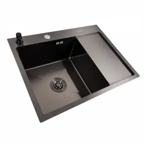 Кухонна мийка CM 65*50 L чорна PVD VALESO Handmade (круглий сифон 3,0/0,8) №1