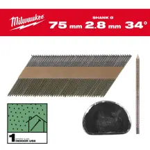 Гвозди с кольцевой накаткой и D-образной головкой MILWAUKEE 2,8/34 градуса/75мм (2200шт) купить